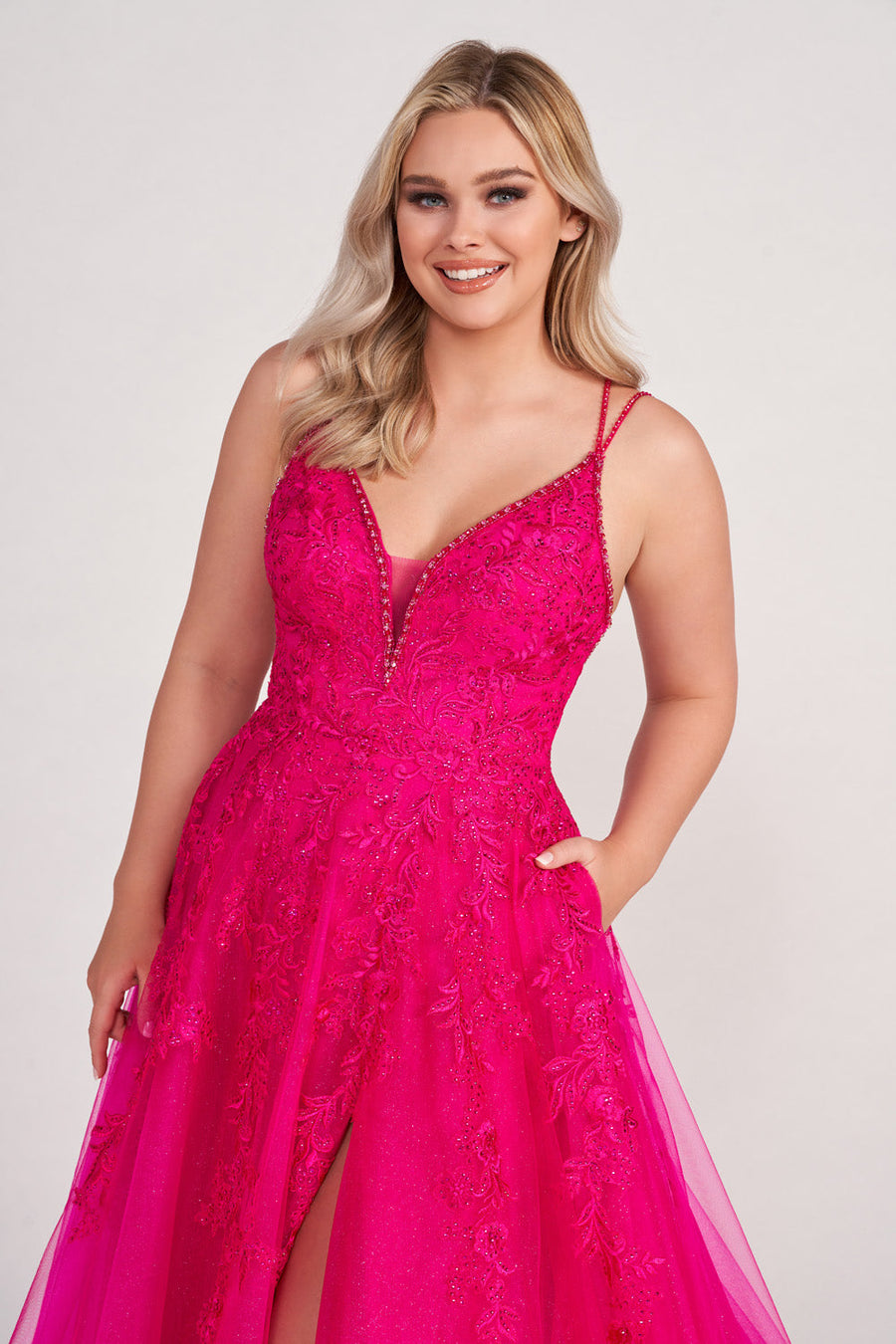 Ellie Wilde EW34095 prom dress images.  Ellie Wilde EW34095 is available in these colors: Magenta, Petal, Yellow, Mist.