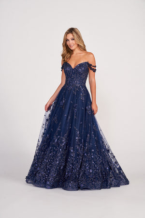 Ellie Wilde EW34113 prom dress images.  Ellie Wilde EW34113 is available in these colors: Navy Blue, Ruby, Forest Green, Black.