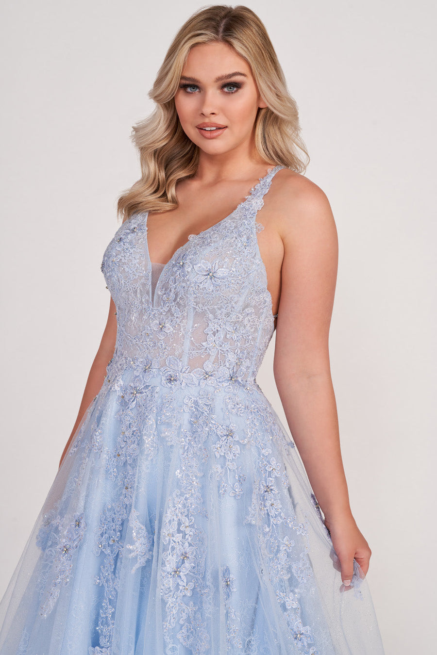 Ellie Wilde EW34123 prom dress images.  Ellie Wilde EW34123 is available in these colors: Light Blue, Red, Royal Blue.