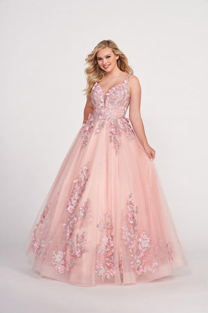 Ellie Wilde EW34125 prom dress images.  Ellie Wilde EW34125 is available in these colors: English Rose, Royal Silver, Red, Black.