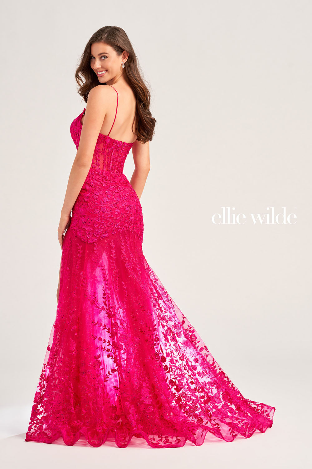 Ellie Wilde EW35005 prom dress images. Ellie Wilde EW35005 is available in these colors: Magenta, Light Blue, Sage, Red, Royal Blue, Emerald Nude, Light Yelllow.