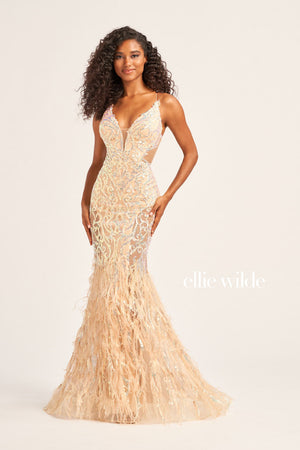 Ellie Wilde EW35006 prom dress images.  Ellie Wilde EW35006 is available in these colors: Orange, Champagne, Emerald, Iris, Hot Pink.