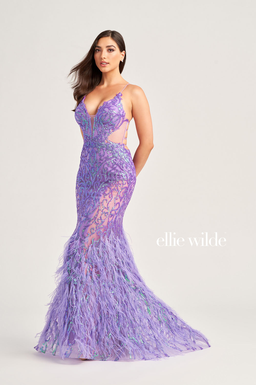 Ellie Wilde EW35006 prom dress images. Ellie Wilde EW35006 is available in these colors: Orange, Champagne, Emerald, Iris, Hot Pink.