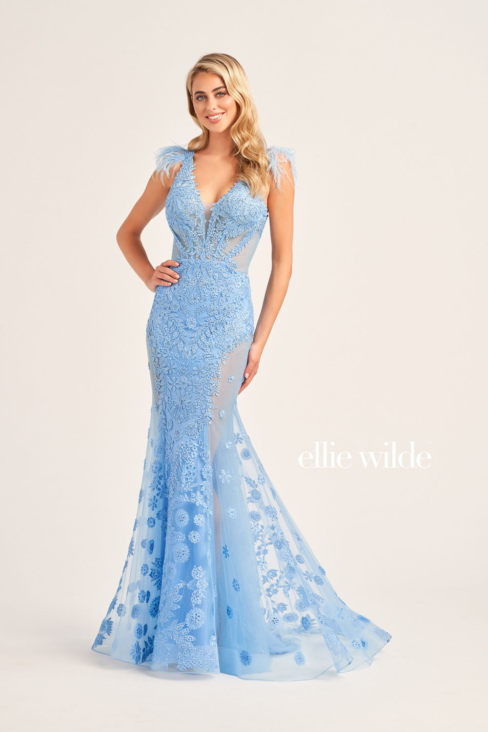 Ellie Wilde EW35009 prom dress images. Ellie Wilde EW35009 is available in these colors: Strawberry, Bluebell, Sage, Black, Emerald.