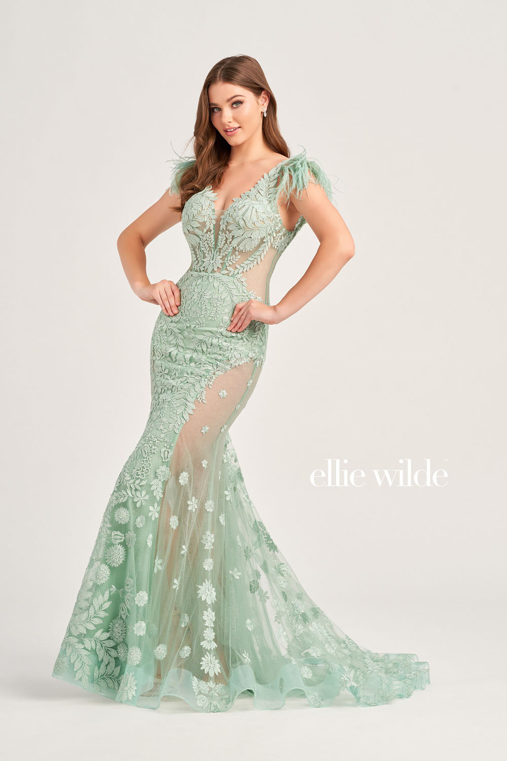 Ellie Wilde EW35009 prom dress images. Ellie Wilde EW35009 is available in these colors: Strawberry, Bluebell, Sage, Black, Emerald.