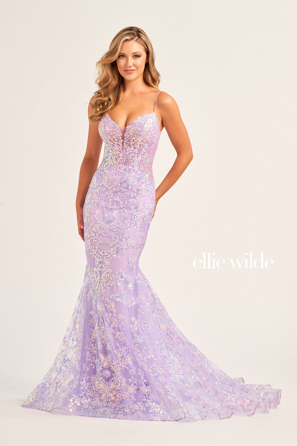 Ellie Wilde EW35013 prom dress images. Ellie Wilde EW35013 is available in these colors: Hot Pink, Light Blue, Midnight, Lilac, Black.