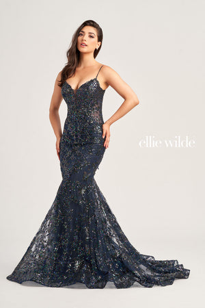 Ellie Wilde EW35013 prom dress images.  Ellie Wilde EW35013 is available in these colors: Hot Pink, Light Blue, Midnight, Lilac, Black.