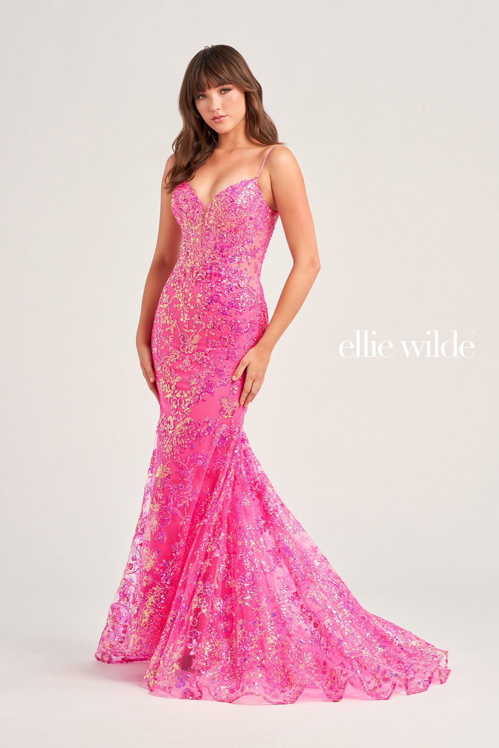Ellie Wilde EW35013 prom dress images. Ellie Wilde EW35013 is available in these colors: Hot Pink, Light Blue, Midnight, Lilac, Black.