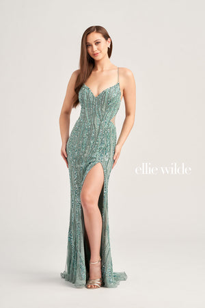 Ellie Wilde EW35023 prom dress images.  Ellie Wilde EW35023 is available in these colors: Lavender, Sage, Misty Blue.