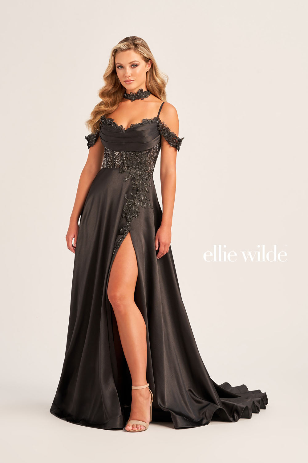 Ellie Wilde EW35029 prom dress images. Ellie Wilde EW35029 is available in these colors: Black, Red.