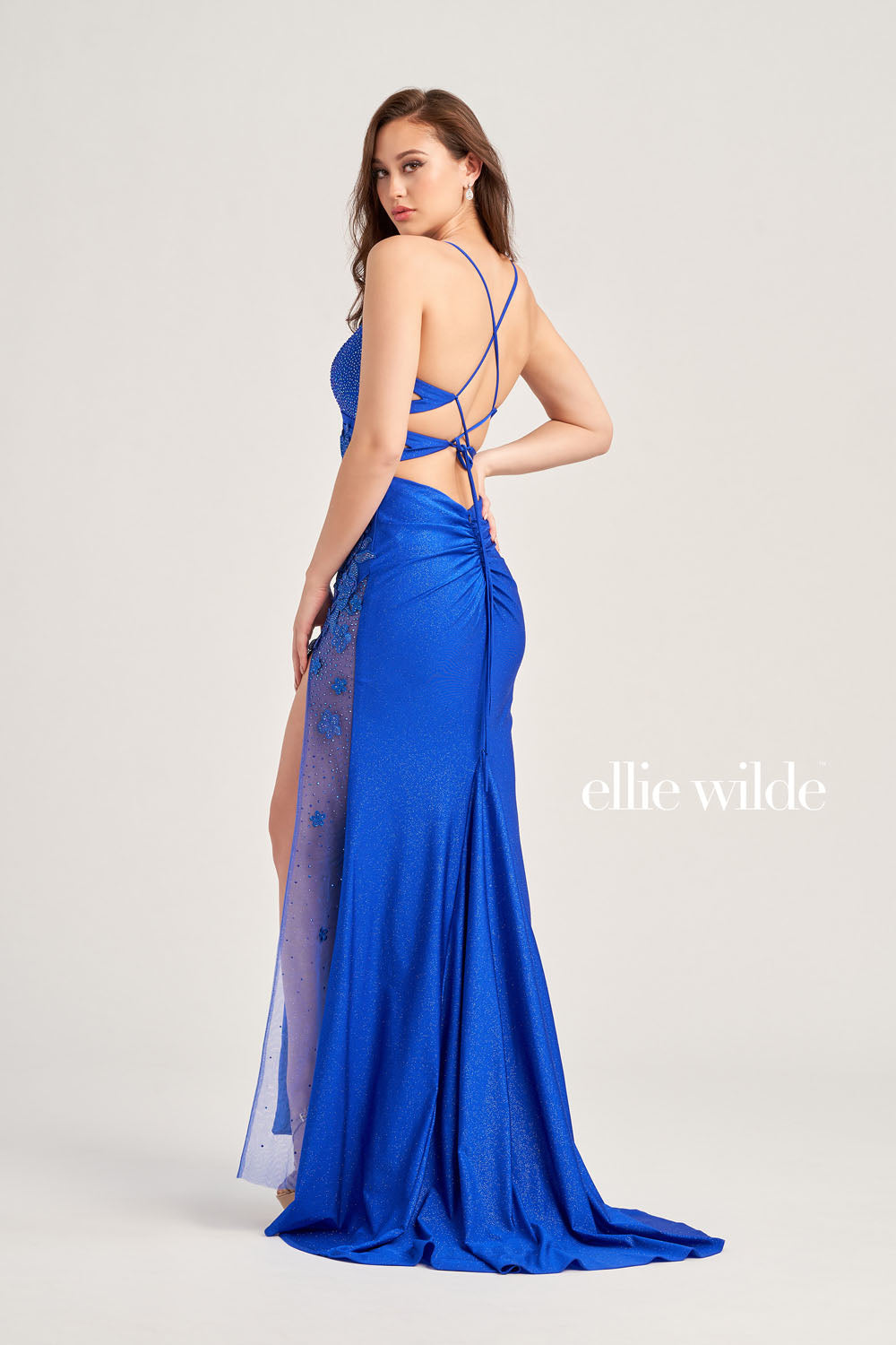 Ellie Wilde EW35030 prom dress images. Ellie Wilde EW35030 is available in these colors: Red, Black, Royal Blue, Dark Purple, Emerald.