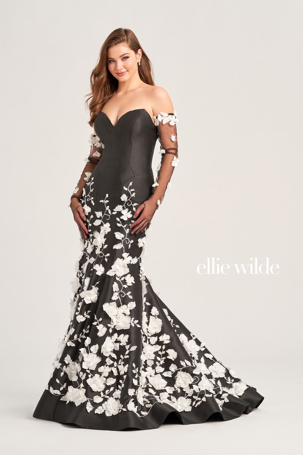Ellie Wilde EW35036 prom dress images. Ellie Wilde EW35036 is available in these colors: Black White, White Hot Pink.