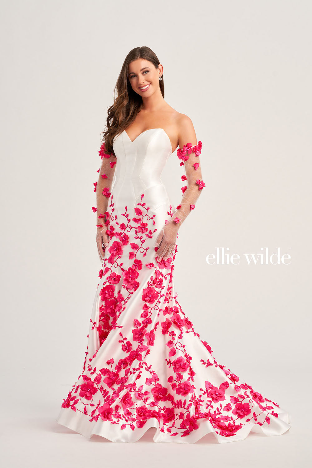 Ellie Wilde EW35036 prom dress images. Ellie Wilde EW35036 is available in these colors: Black White, White Hot Pink.