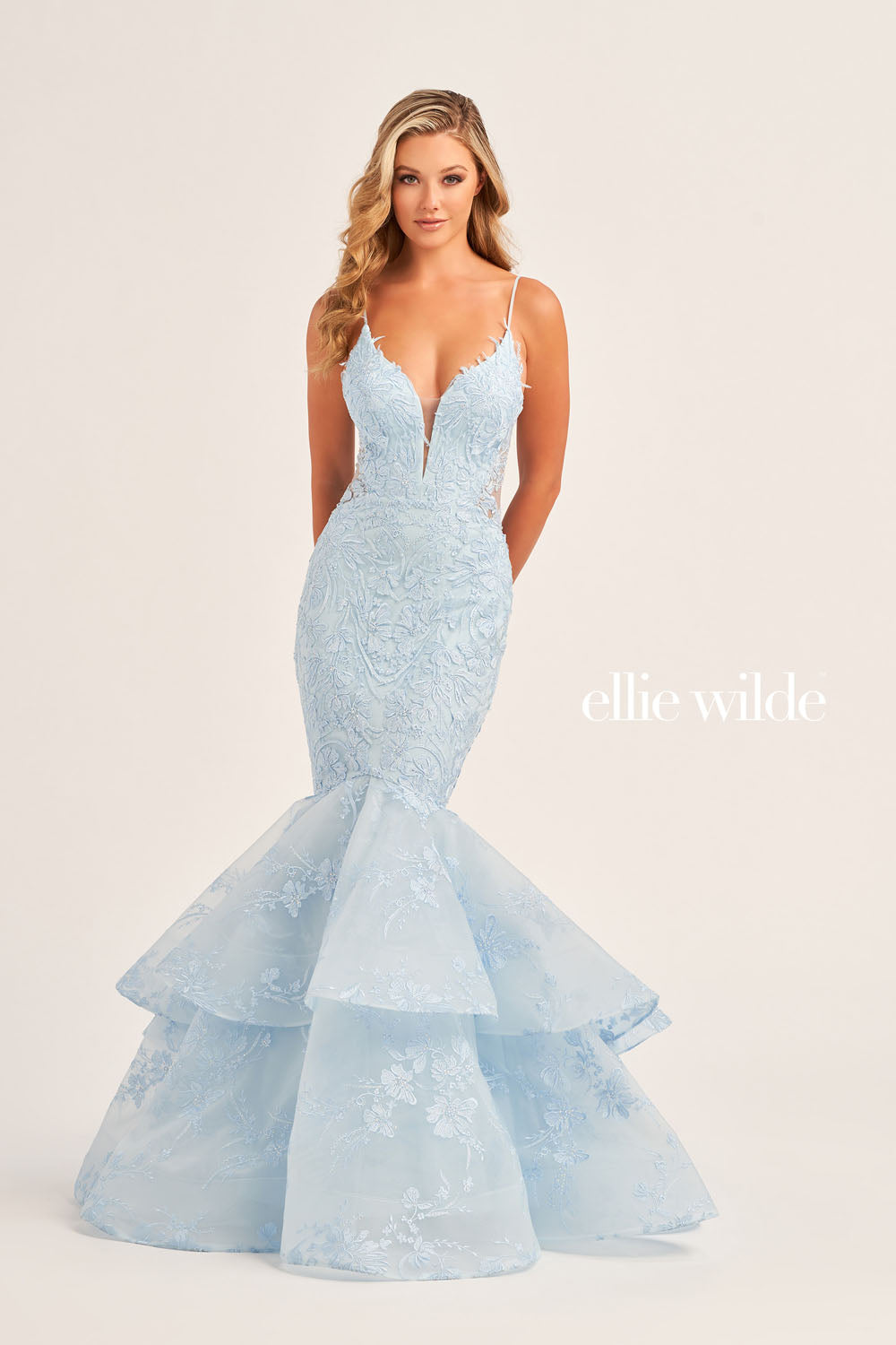 Ellie Wilde EW35038 prom dress images. Ellie Wilde EW35038 is available in these colors: Strawberry Champagne, Pink, Royal Blue, Light Blue.