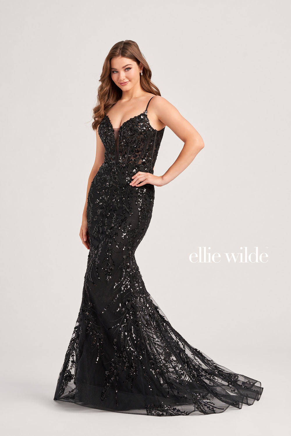 Ellie Wilde EW35039 prom dress images. Ellie Wilde EW35039 is available in these colors: Black, Ruby, Lilac, Steel Blue.