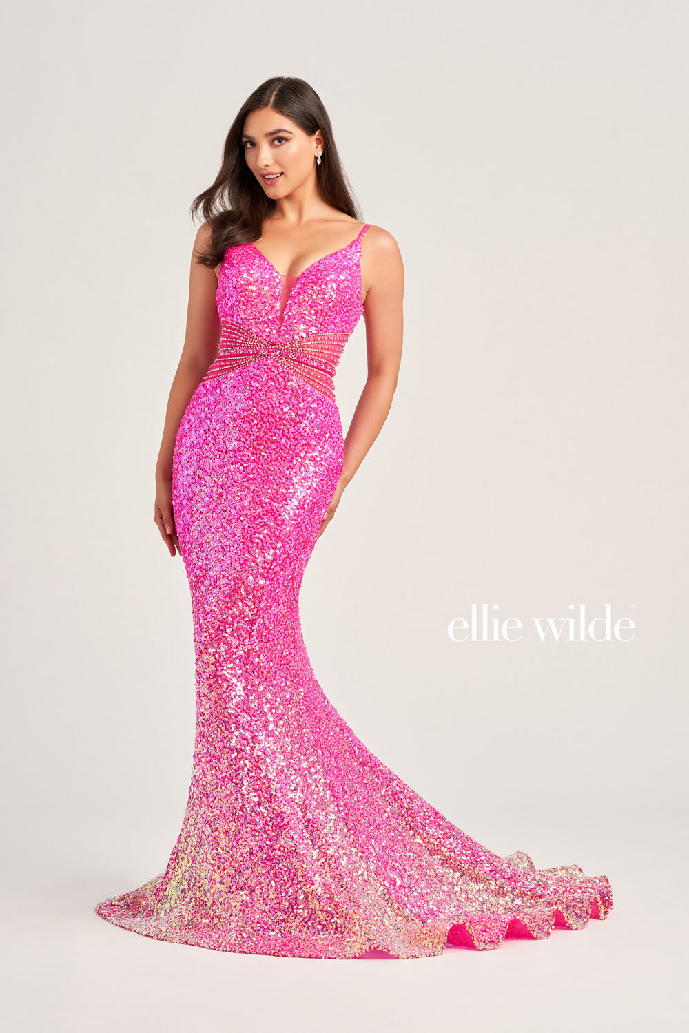Ellie Wilde EW35044 prom dress images. Ellie Wilde EW35044 is available in these colors: Hot Pink, Ocean Blue.