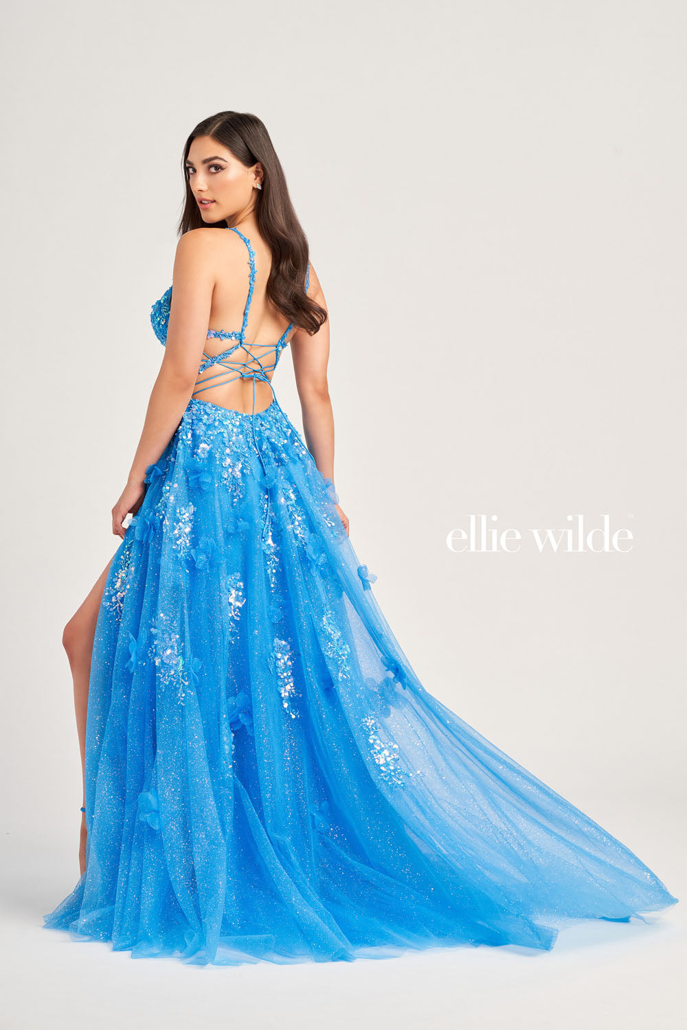 Ellie Wilde EW35047 prom dress images. Ellie Wilde EW35047 is available in these colors: Cerulean Blue, Periwinkle, Hot Pink.