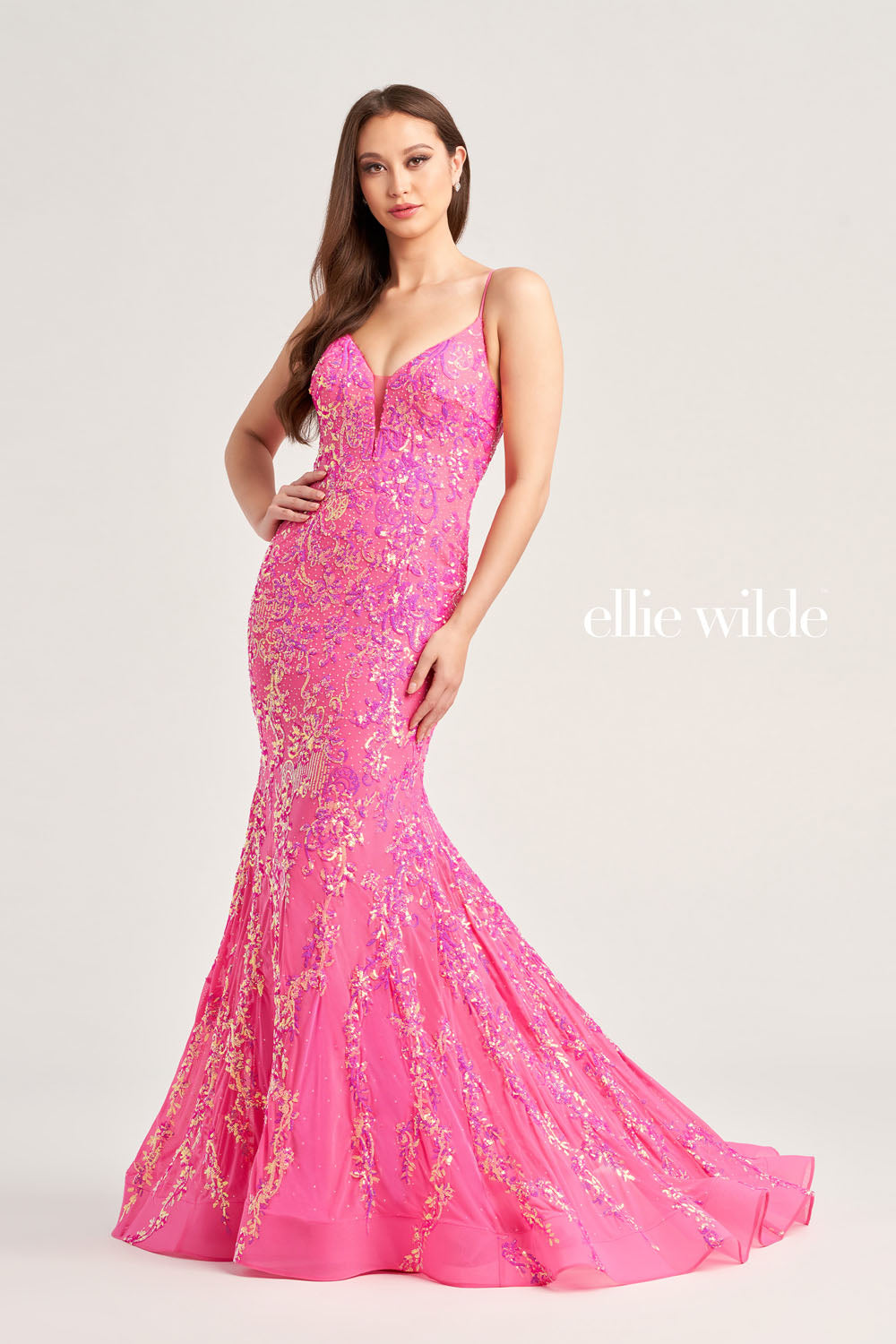 Ellie Wilde EW35048 prom dress images. Ellie Wilde EW35048 is available in these colors: Ice Blue, Hot Pink, Lavender, Navy Blue, Black.