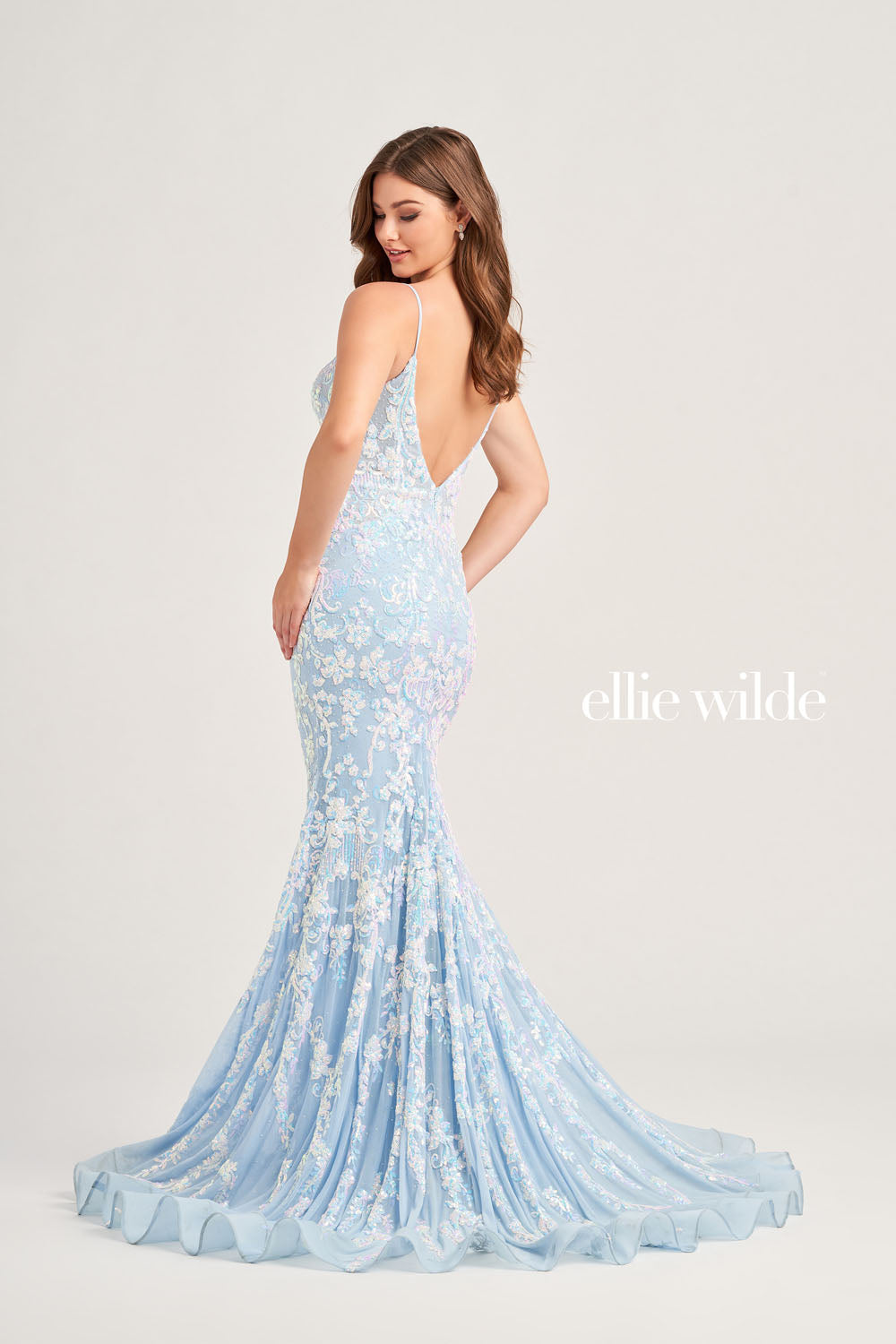 Ellie Wilde EW35048 prom dress images. Ellie Wilde EW35048 is available in these colors: Ice Blue, Hot Pink, Lavender, Navy Blue, Black.
