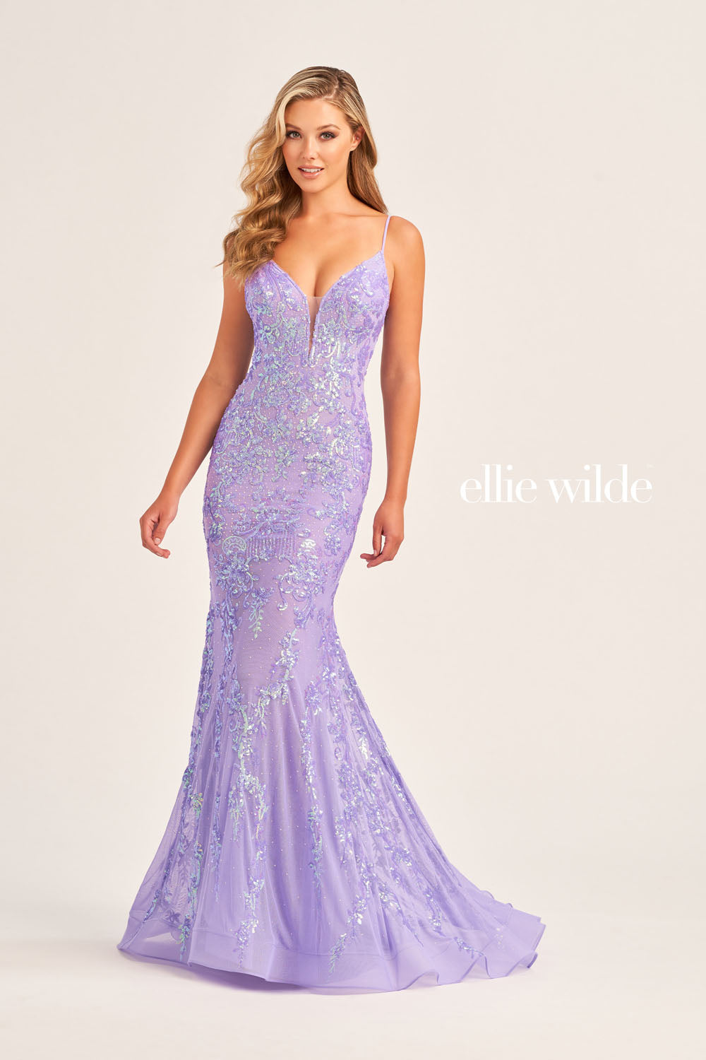 Ellie Wilde EW35048 prom dress images. Ellie Wilde EW35048 is available in these colors: Ice Blue, Hot Pink, Lavender, Navy Blue, Black.