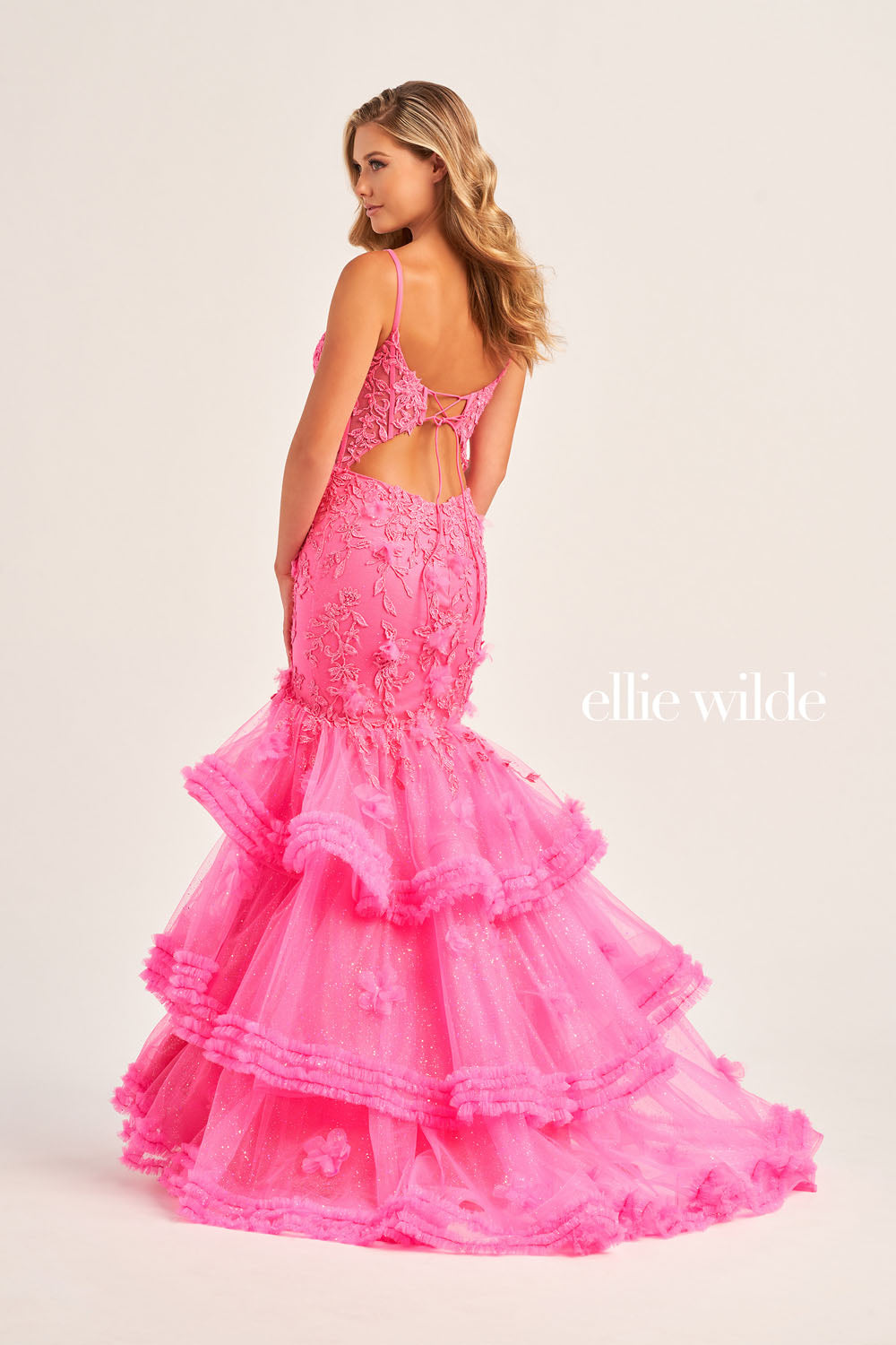 Ellie Wilde EW35050 prom dress images. Ellie Wilde EW35050 is available in these colors: Hot Pink, Ocean Blue, Light Blue.