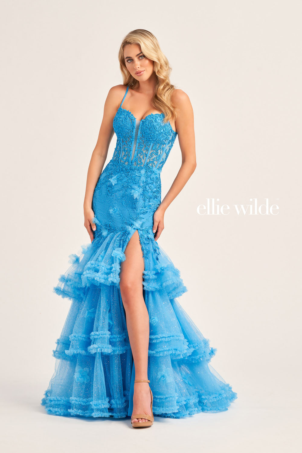 Ellie Wilde EW35050 prom dress images. Ellie Wilde EW35050 is available in these colors: Hot Pink, Ocean Blue, Light Blue.