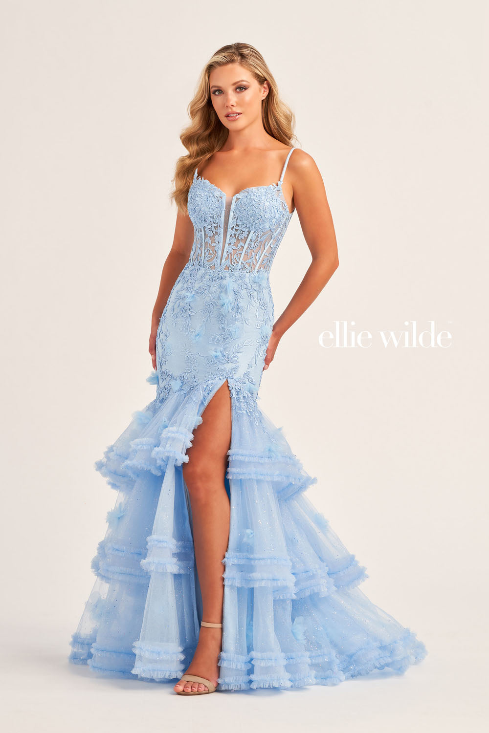 Ellie Wilde EW35050 prom dress images. Ellie Wilde EW35050 is available in these colors: Hot Pink, Ocean Blue, Light Blue.