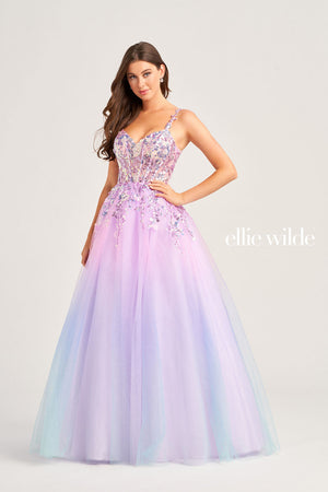 Ellie Wilde EW35055 prom dress images.  Ellie Wilde EW35055 is available in these colors: Cotton Candy, Lime Sorbet, Peach Rainbow.