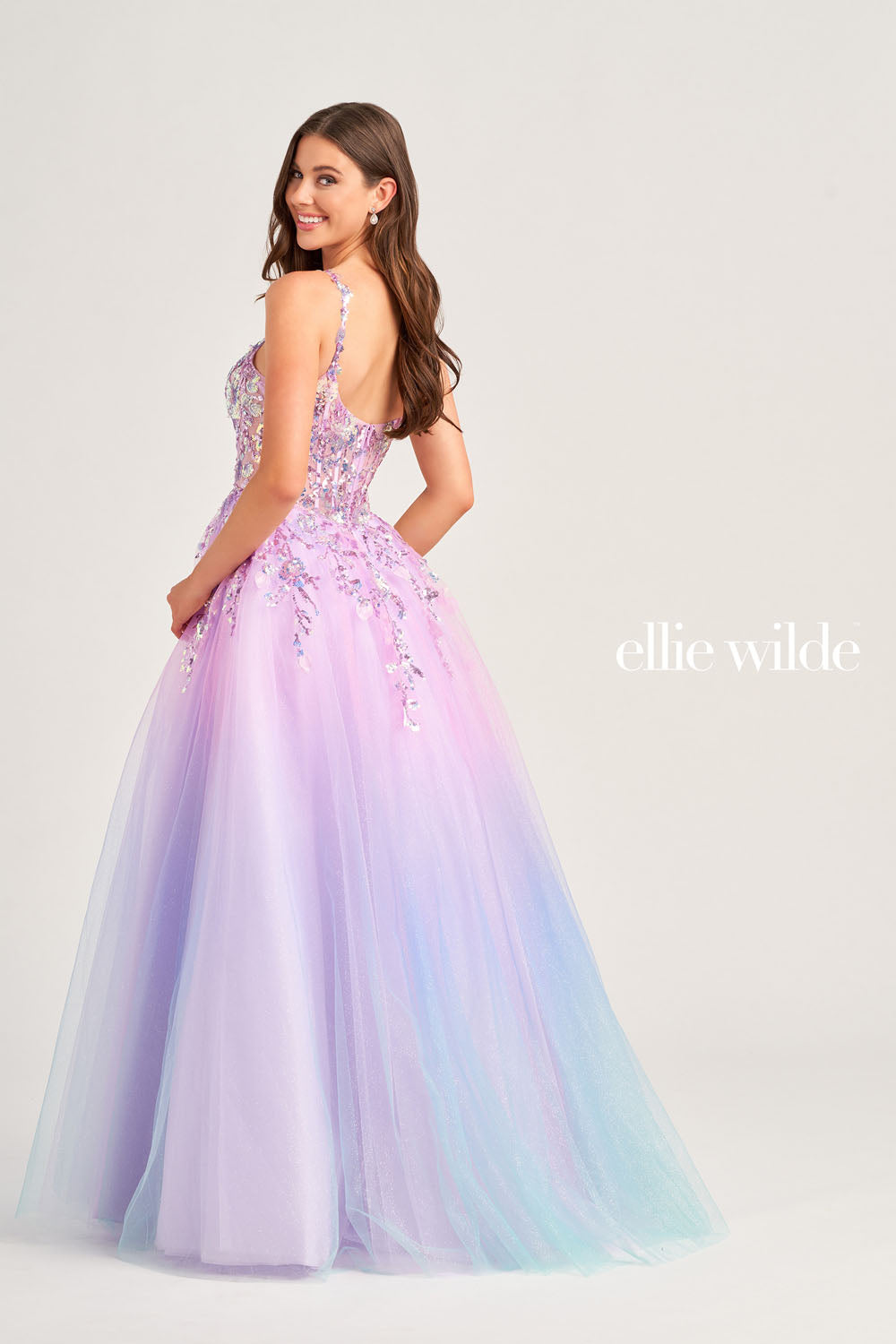 Ellie Wilde EW35055 prom dress images. Ellie Wilde EW35055 is available in these colors: Cotton Candy, Lime Sorbet, Peach Rainbow.