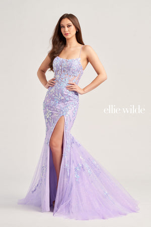 Ellie Wilde EW35057 prom dress images.  Ellie Wilde EW35057 is available in these colors: Lilac, Ice Blue.