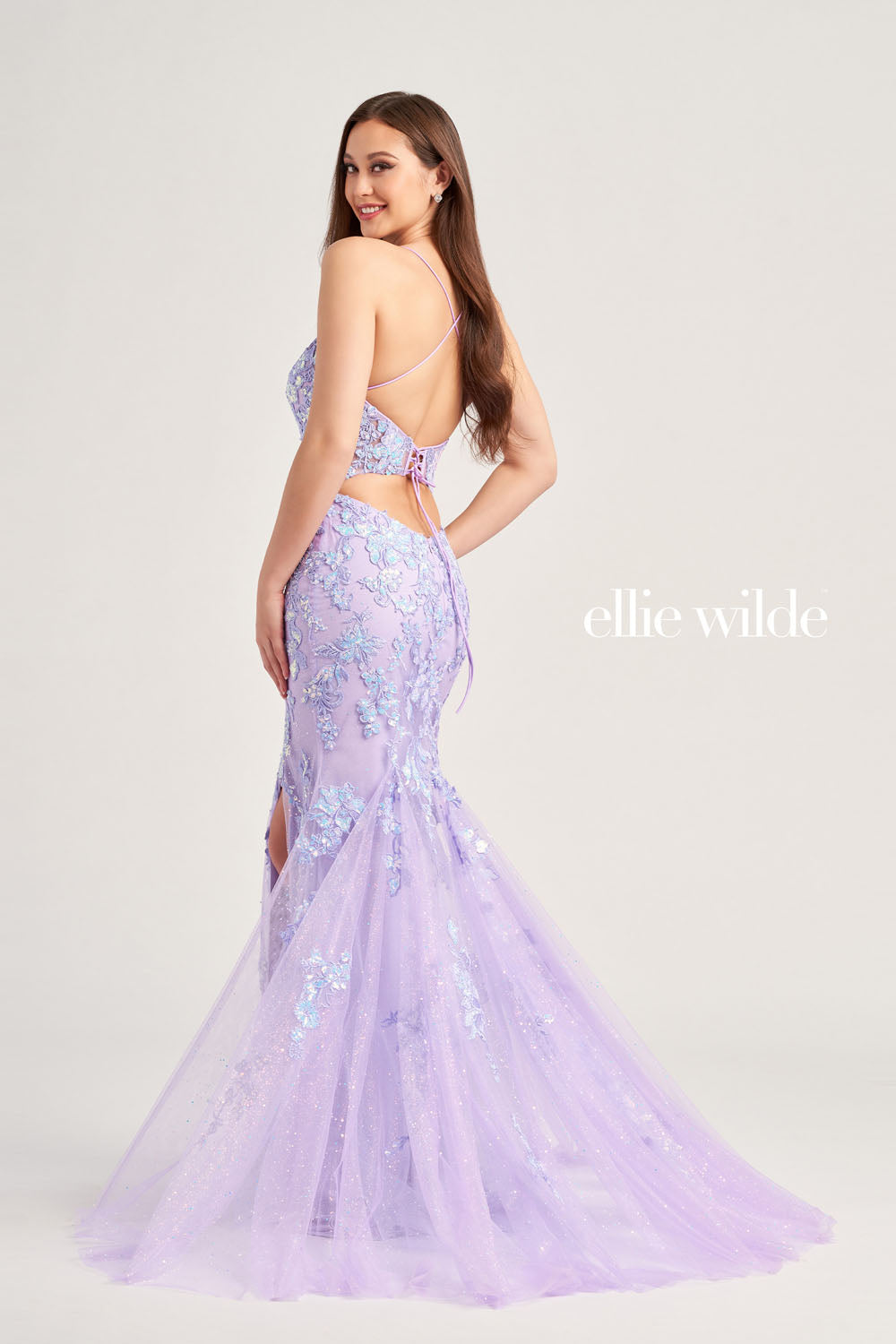 Ellie Wilde EW35057 prom dress images. Ellie Wilde EW35057 is available in these colors: Lilac, Ice Blue.