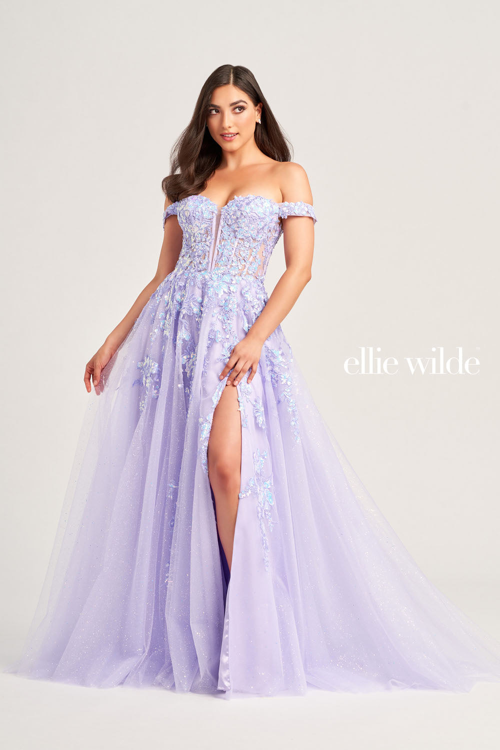 Ellie Wilde EW35058 prom dress images. Ellie Wilde EW35058 is available in these colors: Magenta, Lilac.