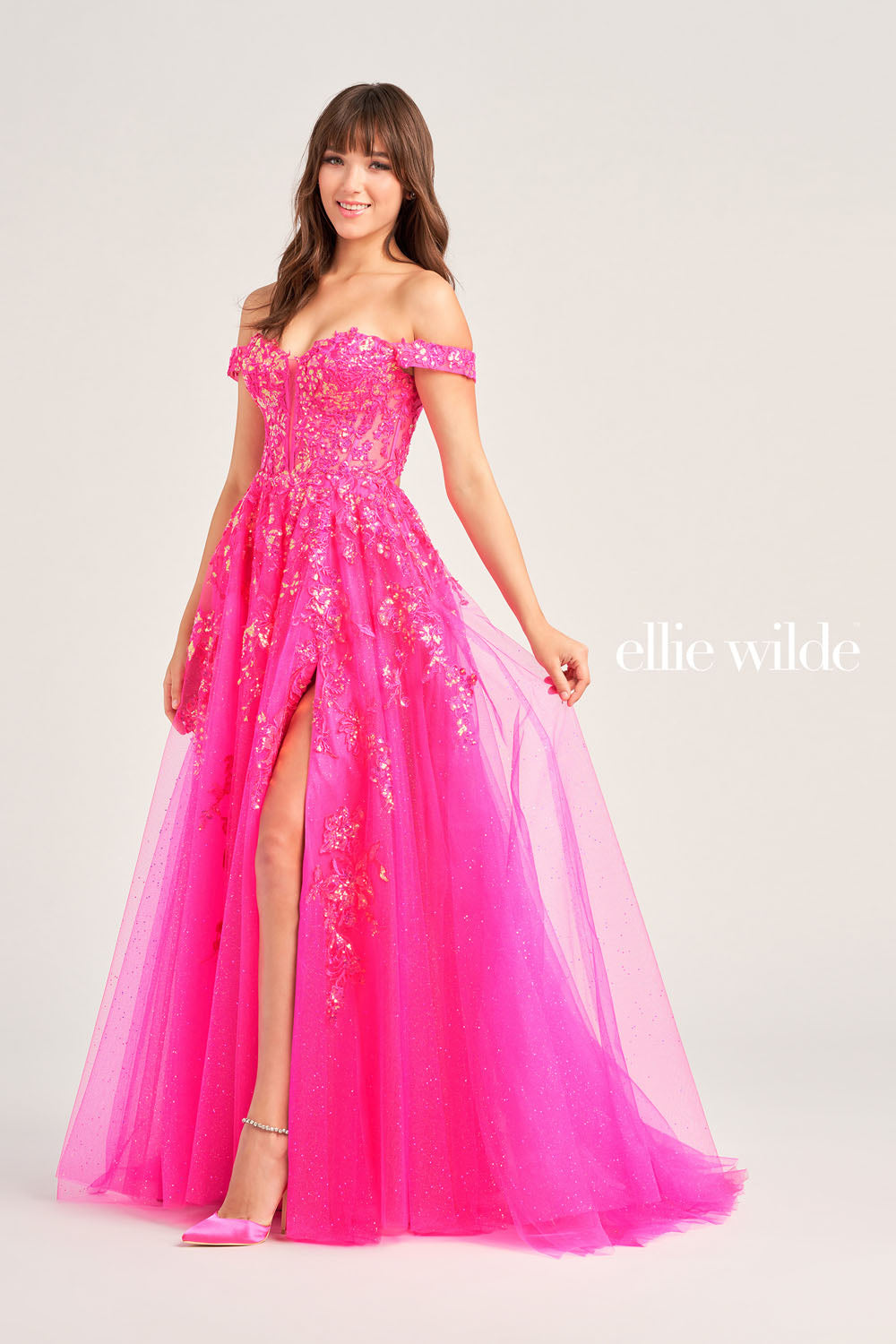 Ellie Wilde EW35058 prom dress images. Ellie Wilde EW35058 is available in these colors: Magenta, Lilac.