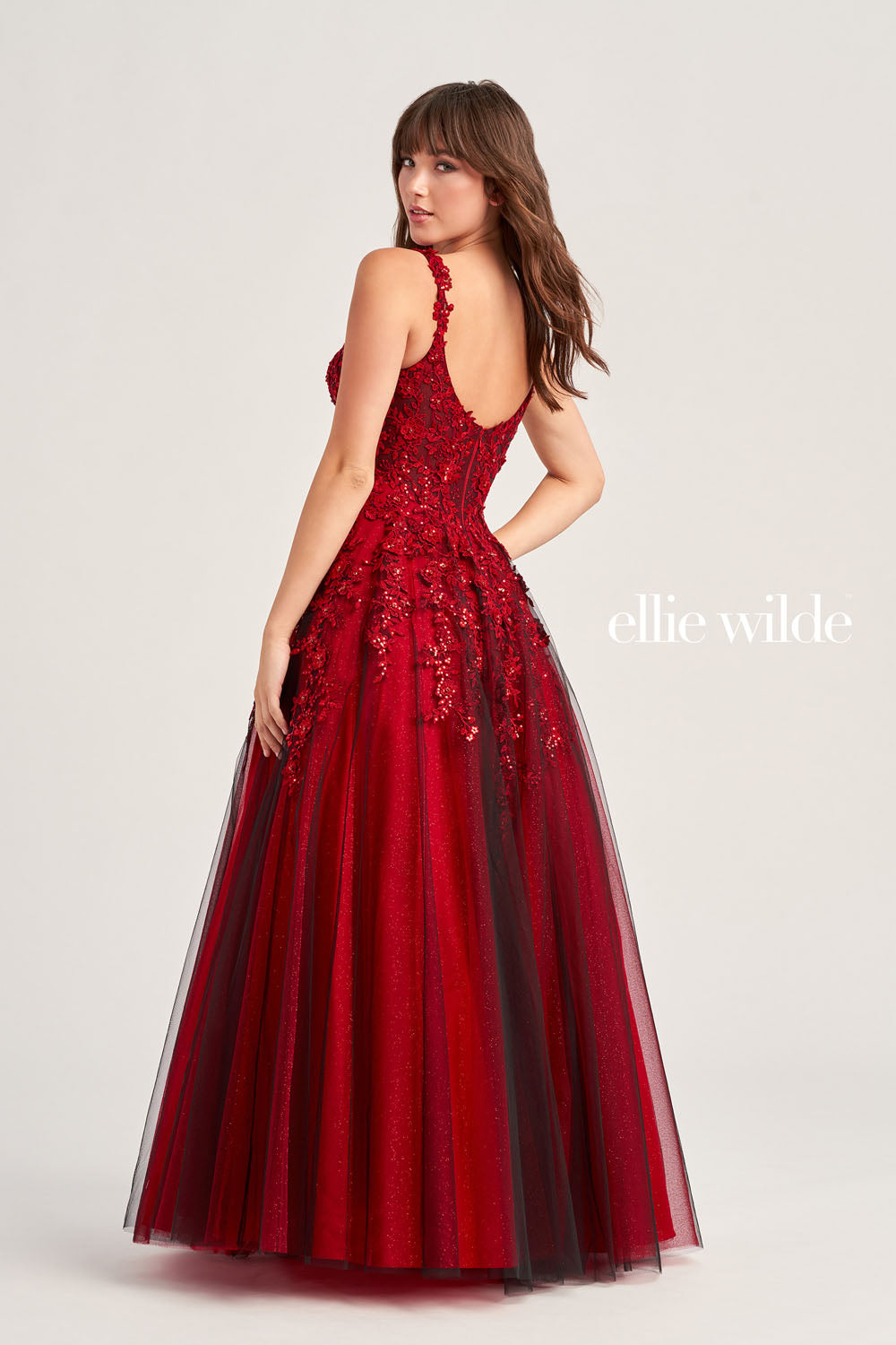 Ellie Wilde EW35068 prom dress images. Ellie Wilde EW35068 is available in these colors: Wine, Black.