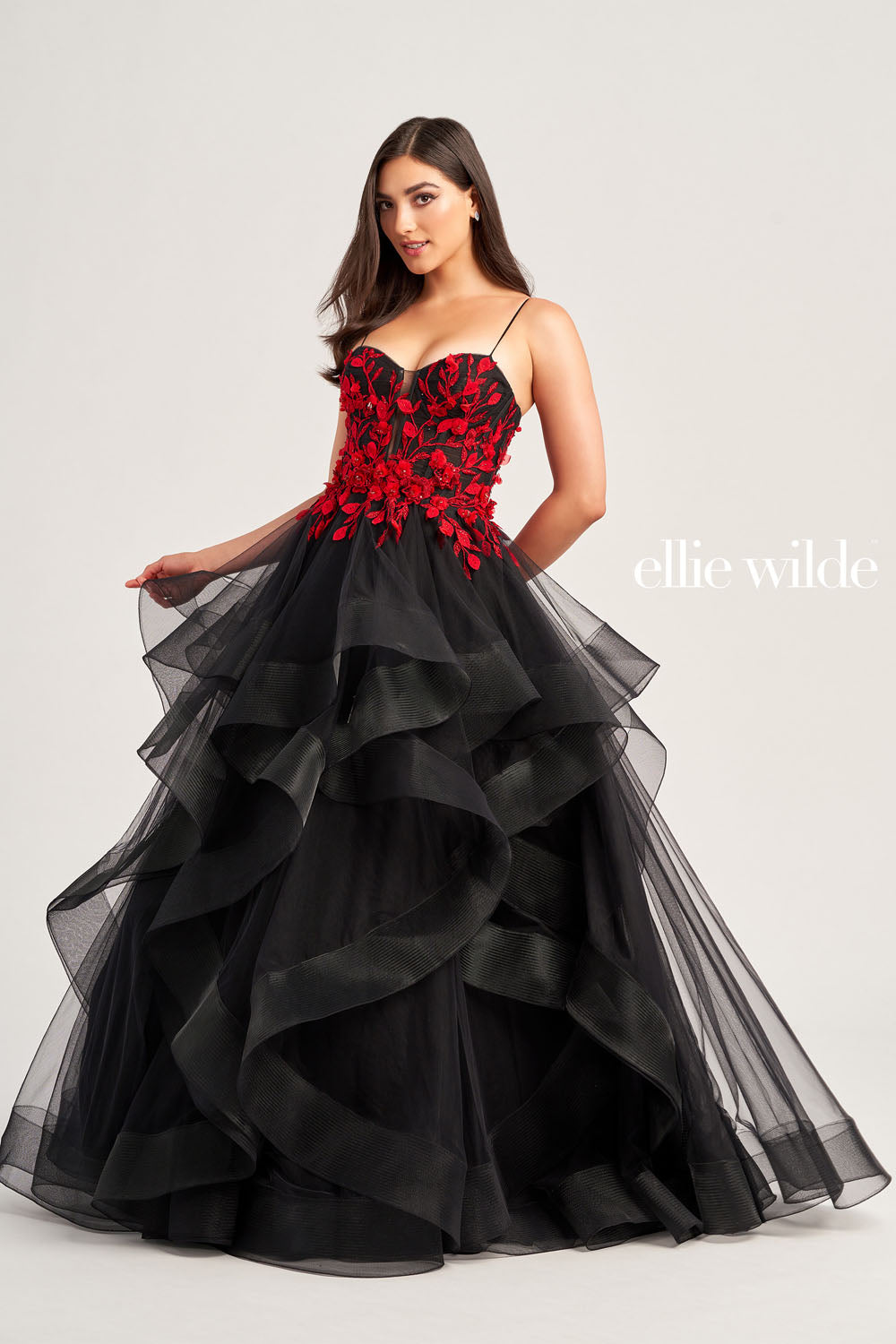 Ellie Wilde EW35070 prom dress images. Ellie Wilde EW35070 is available in these colors: Black Red, Light Blue.