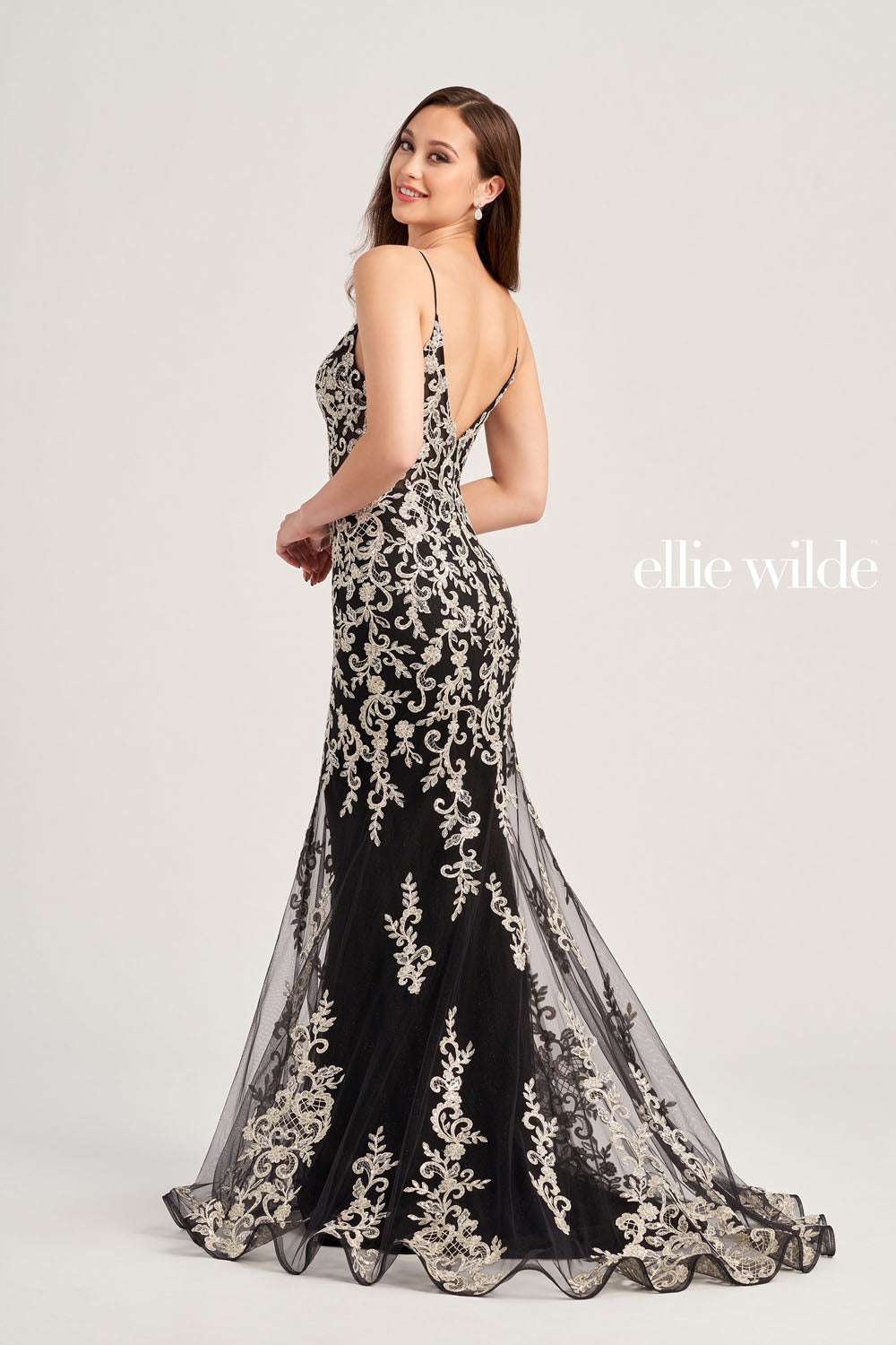 Ellie Wilde EW35071 prom dress images. Ellie Wilde EW35071 is available in these colors: Black Silver, Wine, Emerald.