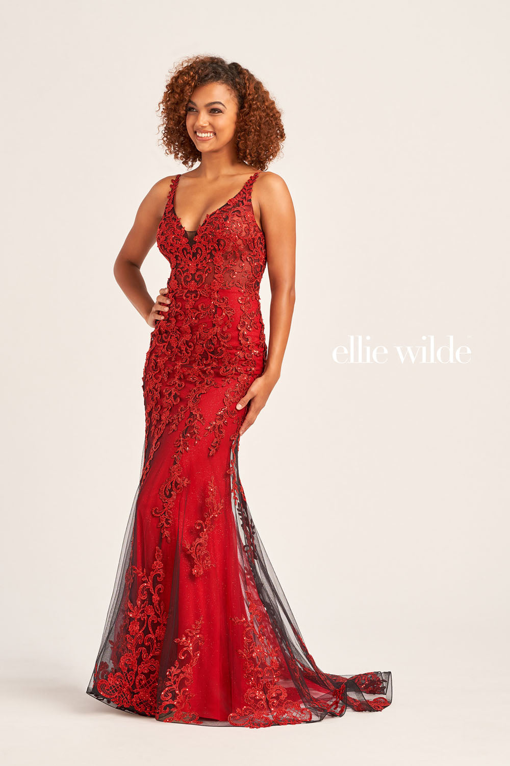 Ellie Wilde EW35071 prom dress images. Ellie Wilde EW35071 is available in these colors: Black Silver, Wine, Emerald.