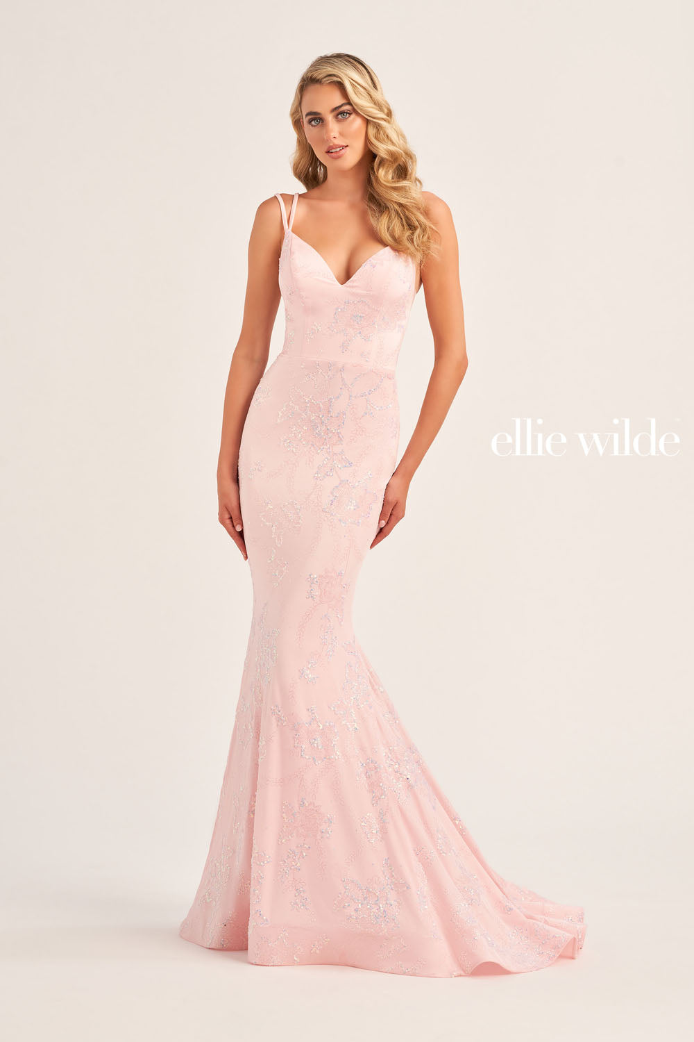 Ellie Wilde EW35083 prom dress images. Ellie Wilde EW35083 is available in these colors: Mauve Gold, Petal, Emerald, Lavender Frost.