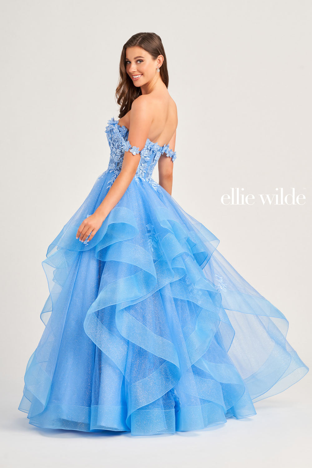 Ellie Wilde EW35084 prom dress images. Ellie Wilde EW35084 is available in these colors: Bluebell, Teal, Royal Blue, Hot Pink, Emerald.
