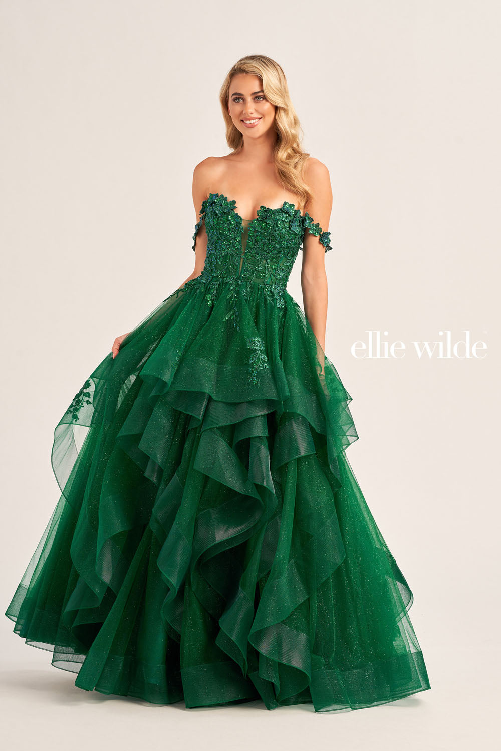 Ellie Wilde EW35084 prom dress images. Ellie Wilde EW35084 is available in these colors: Bluebell, Teal, Royal Blue, Hot Pink, Emerald.