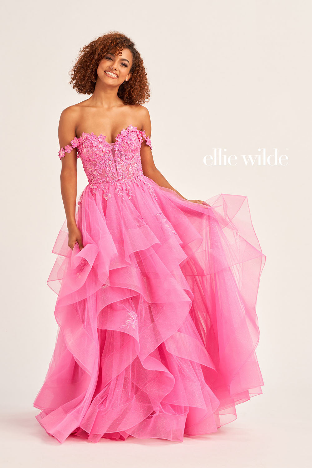 Ellie Wilde EW35084 prom dress images. Ellie Wilde EW35084 is available in these colors: Bluebell, Teal, Royal Blue, Hot Pink, Emerald.