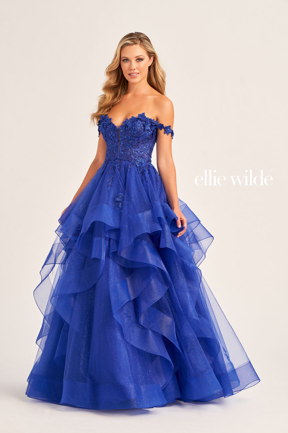 Ellie Wilde EW35084 prom dress images. Ellie Wilde EW35084 is available in these colors: Bluebell, Teal, Royal Blue, Hot Pink, Emerald.