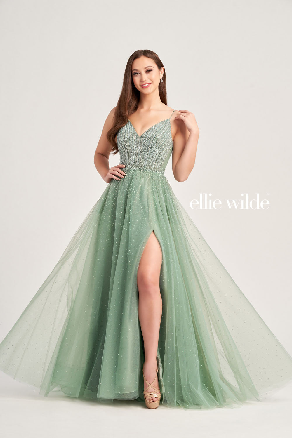 Ellie Wilde EW35088 prom dress images. Ellie Wilde EW35088 is available in these colors: Sea Mist.
