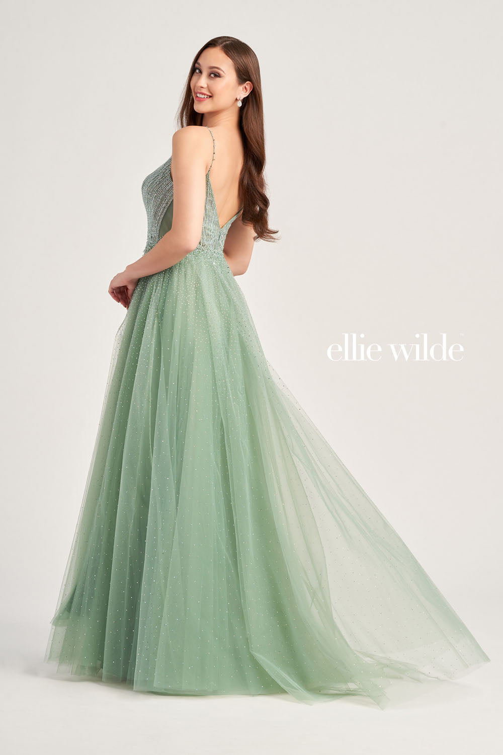 Ellie Wilde EW35088 prom dress images. Ellie Wilde EW35088 is available in these colors: Sea Mist.