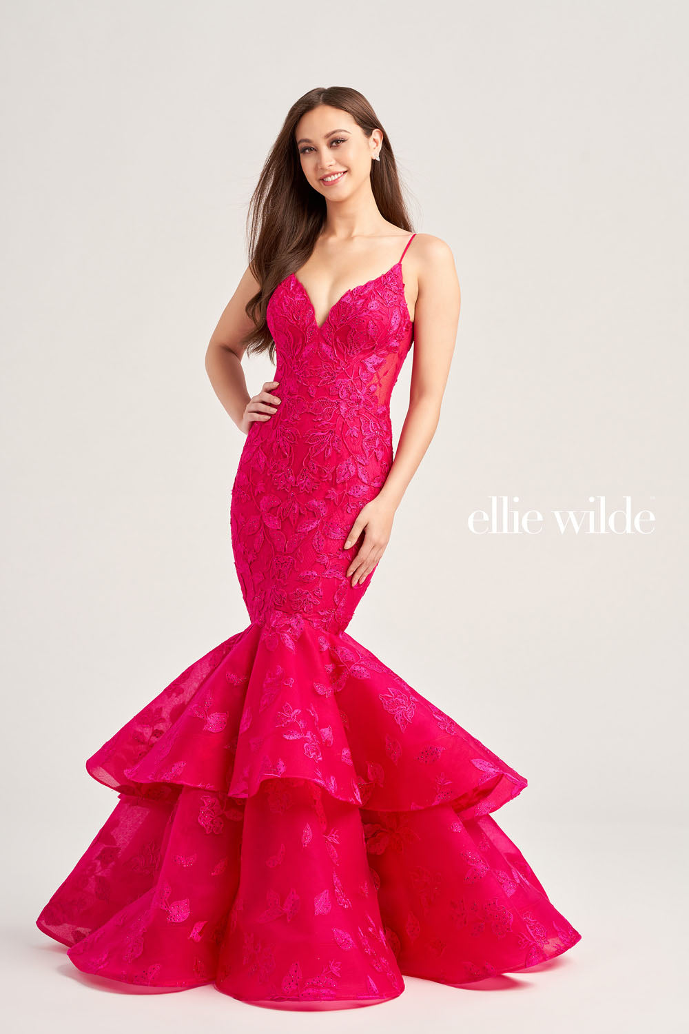 Ellie Wilde EW35092 prom dress images. Ellie Wilde EW35092 is available in these colors: Magenta, Emerald, Strawberry, Navy Blue.