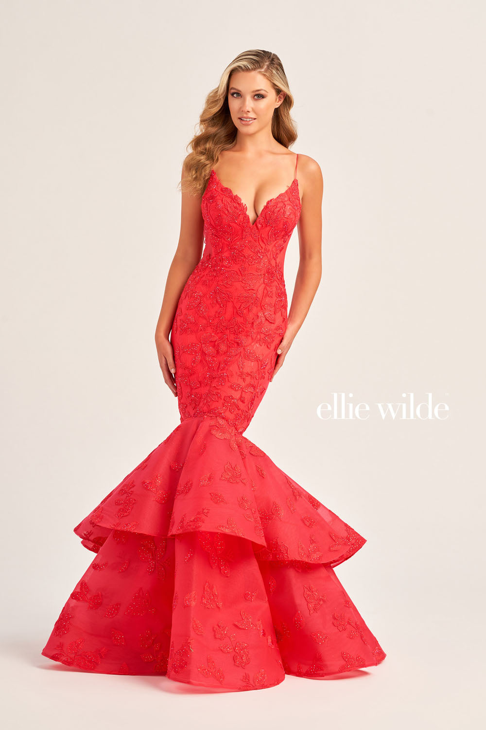 Ellie Wilde EW35092 prom dress images. Ellie Wilde EW35092 is available in these colors: Magenta, Emerald, Strawberry, Navy Blue.