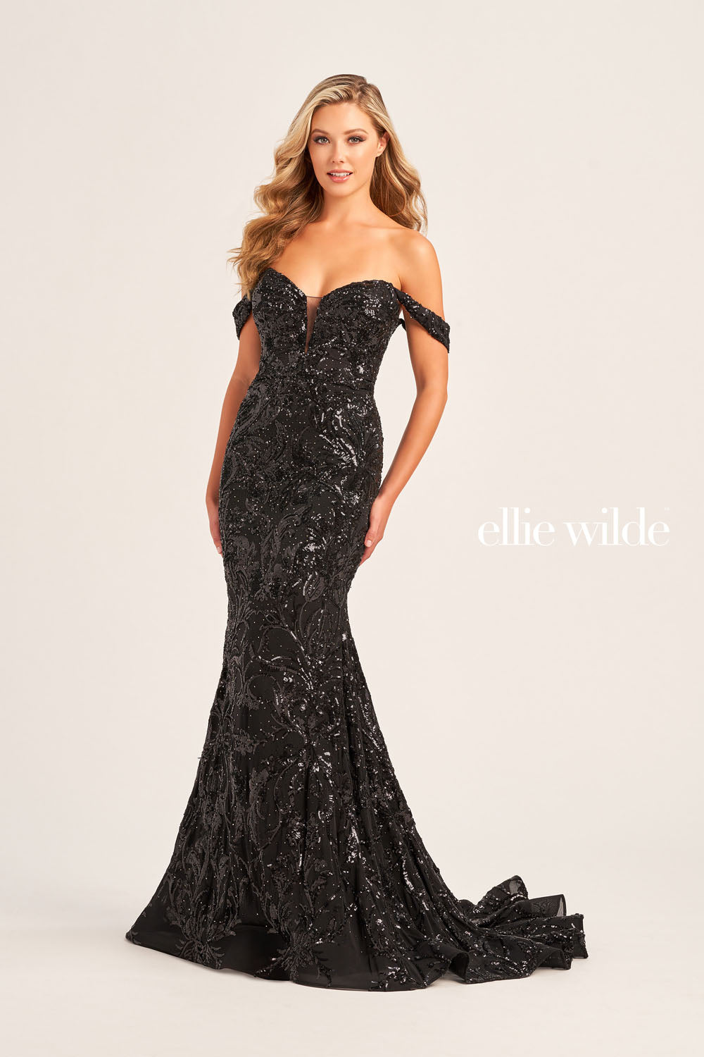 Ellie Wilde EW35094 prom dress images. Ellie Wilde EW35094 is available in these colors: Dusk, Black, Ruby.