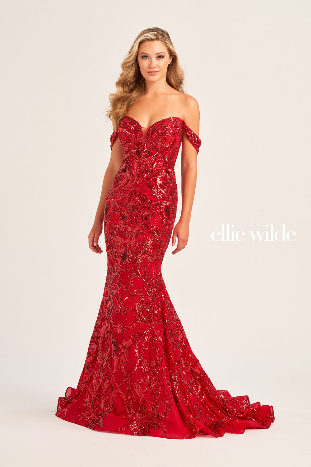 Ellie Wilde EW35094 prom dress images. Ellie Wilde EW35094 is available in these colors: Dusk, Black, Ruby.