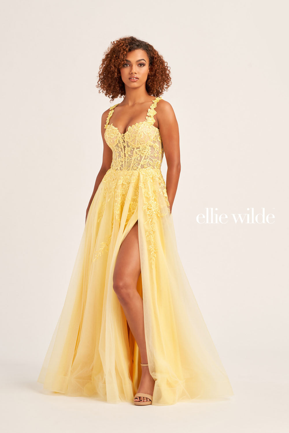 Ellie Wilde EW35101 prom dress images. Ellie Wilde EW35101 is available in these colors: Emerald, Bluebell, Red, Royal Blue, Light Yellow.