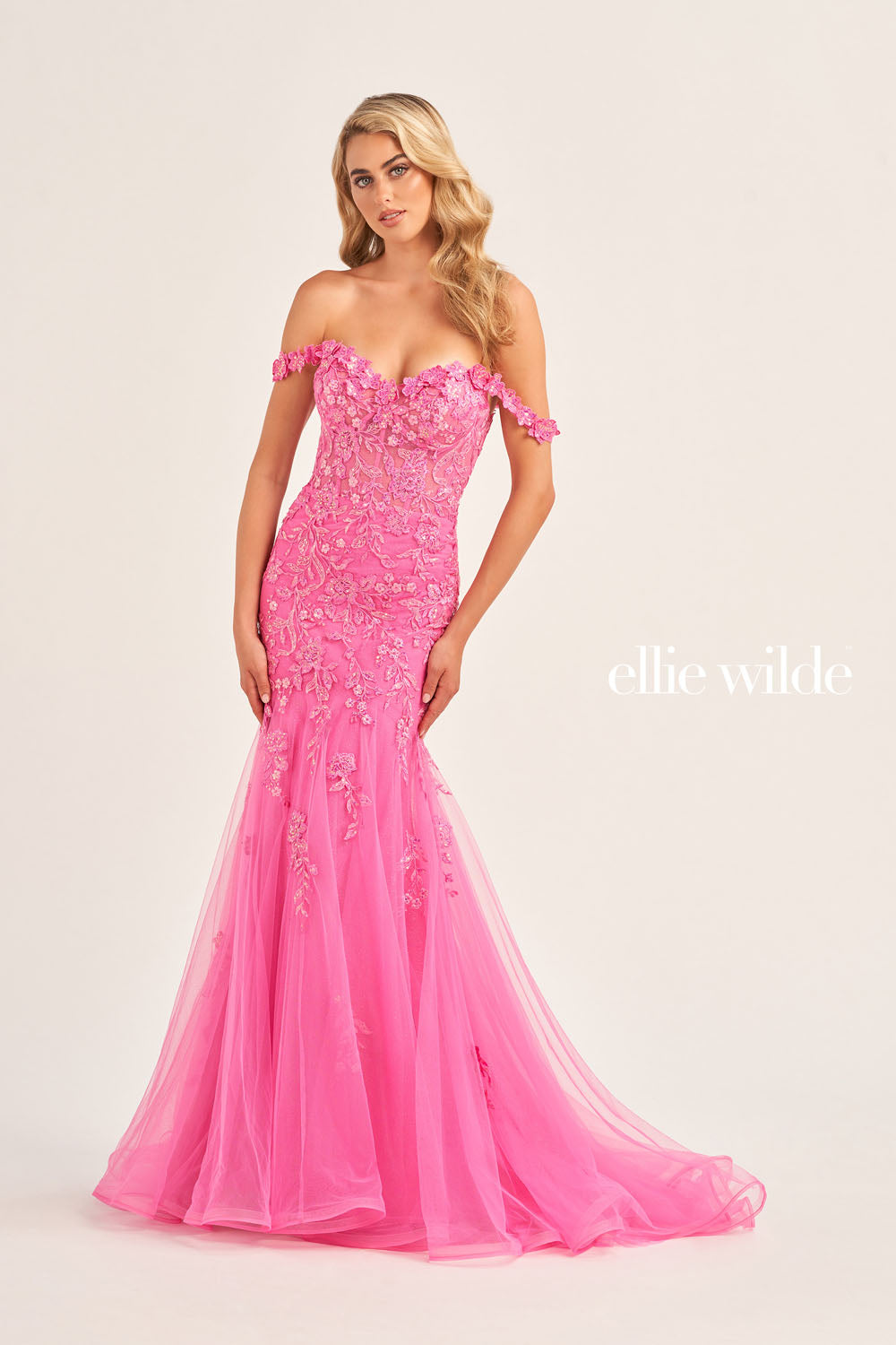 Ellie Wilde EW35102 prom dress images. Ellie Wilde EW35102 is available in these colors: Bluebell, Hot Pink.